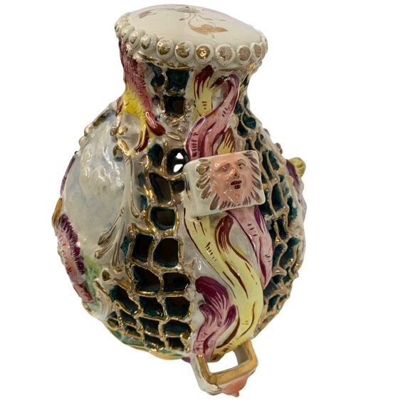 VTG Italian Ceramic Capodemonte Vase / Lamp Base Gold Cherub 8780 Hand Paint - Picture 2 of 12